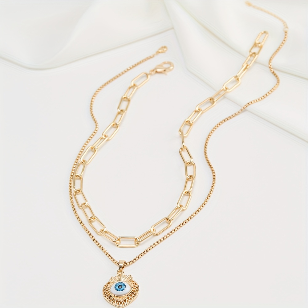 Women's Blue Devil's Eye Stackable Necklace, Light Luxury Style